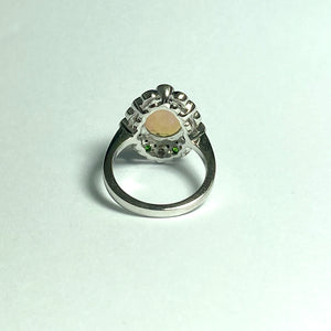9ct White Gold Solid Opal, Diopside and Diamond Dress Ring