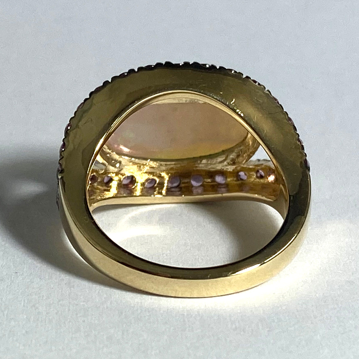 9ct Gold Solid Opal, Purple Sapphire and Diamond Ring