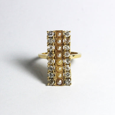 Old Cut Diamond and Seed Pearl Cocktail Ring