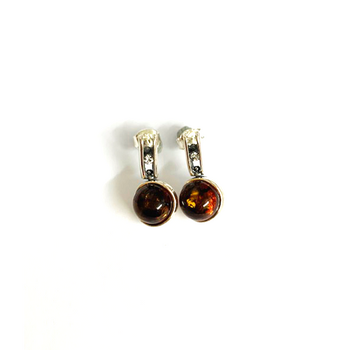 Sterling Silver Amber Stud Drop Earrings