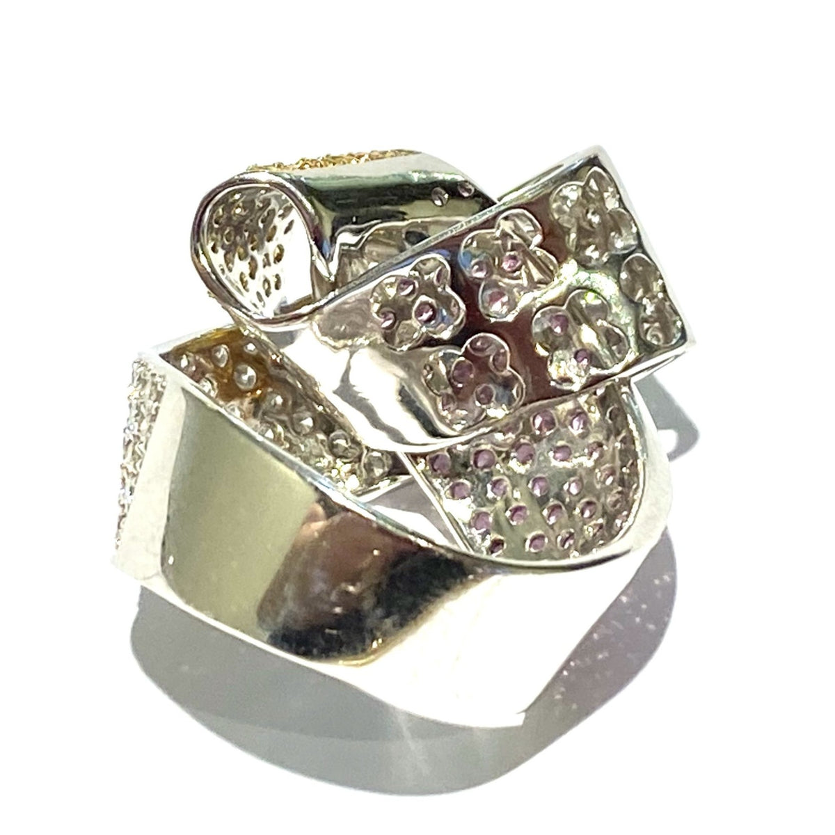 Diamond, Yellow and Pink Sapphire Ribbon Cocktail Ring