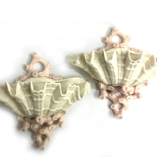 Antique Pair of Belleck Clam Shell Wall Pockets