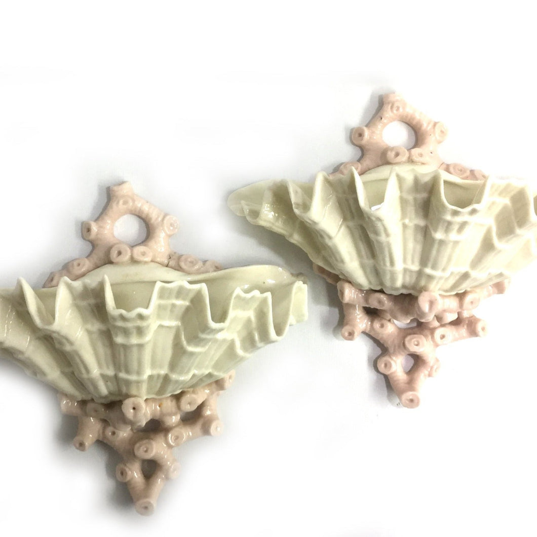 Antique Pair of Belleck Clam Shell Wall Pockets