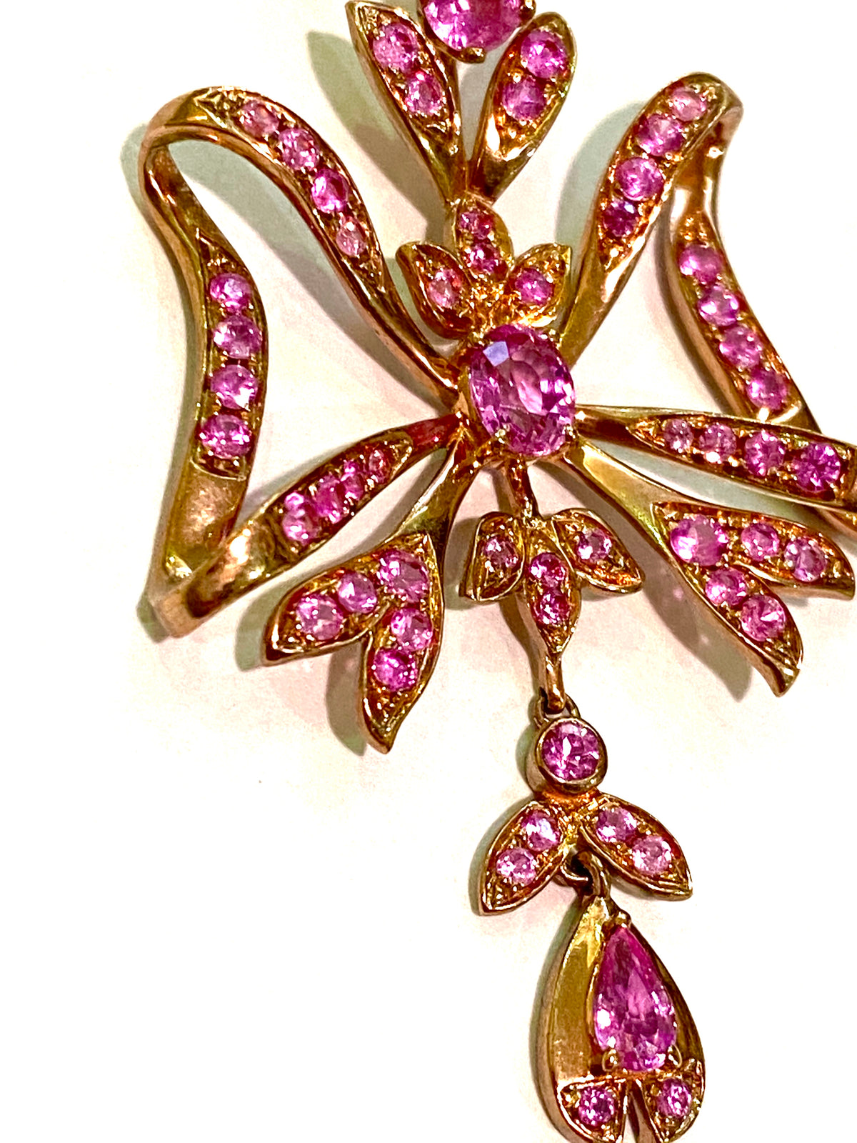 9ct Rose Gold Pink Sapphire Ribbon Drop Earrings