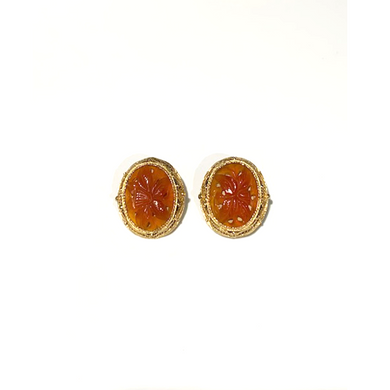 9ct Yellow Gold Carved Carnelian Clip on Earrings