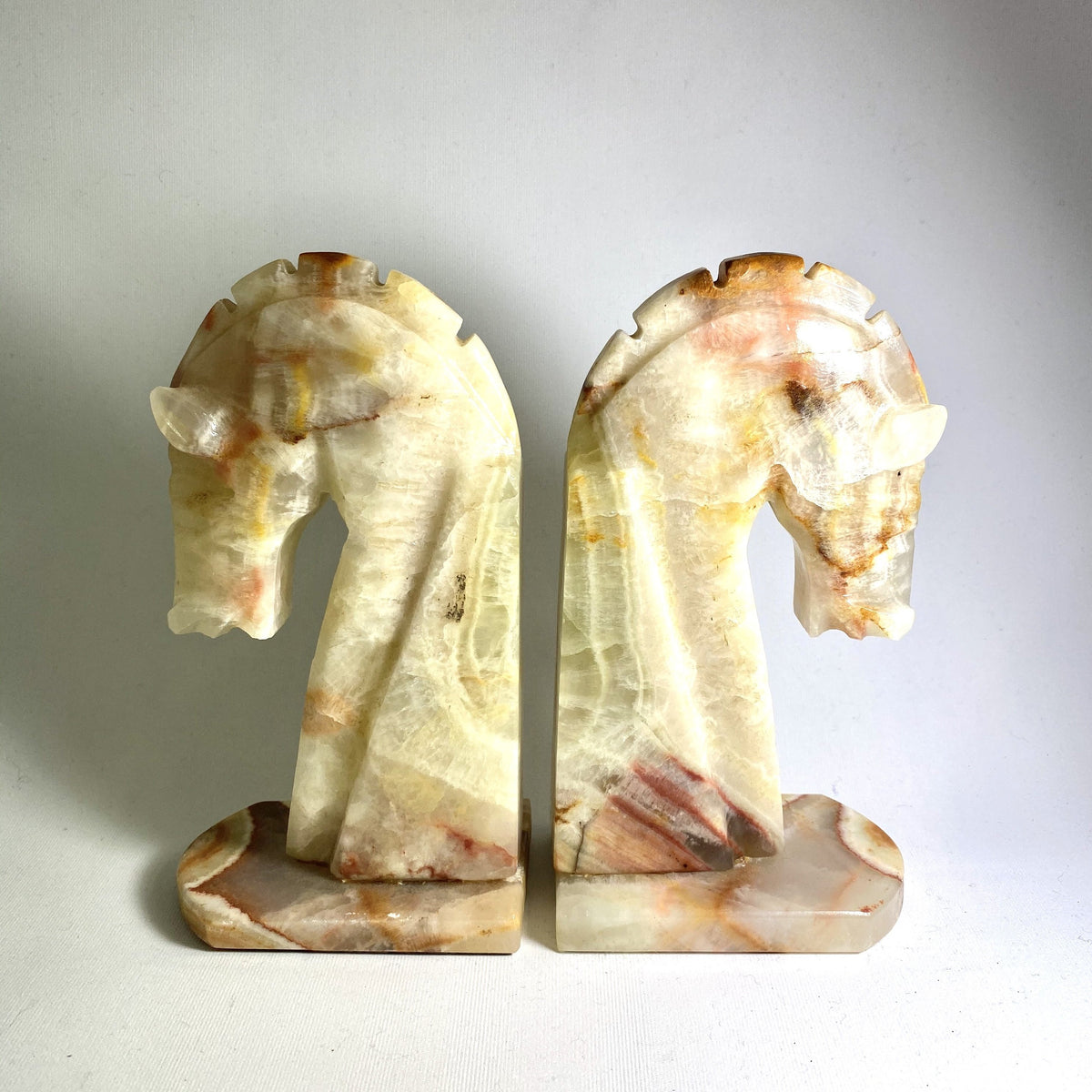 Carved Alabaster Horse Head Bookends