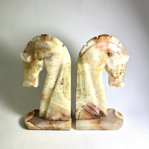 Carved Alabaster Horse Head Bookends