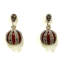 Sterling Silver Marcasite and Gemstone Cabochon Earrings