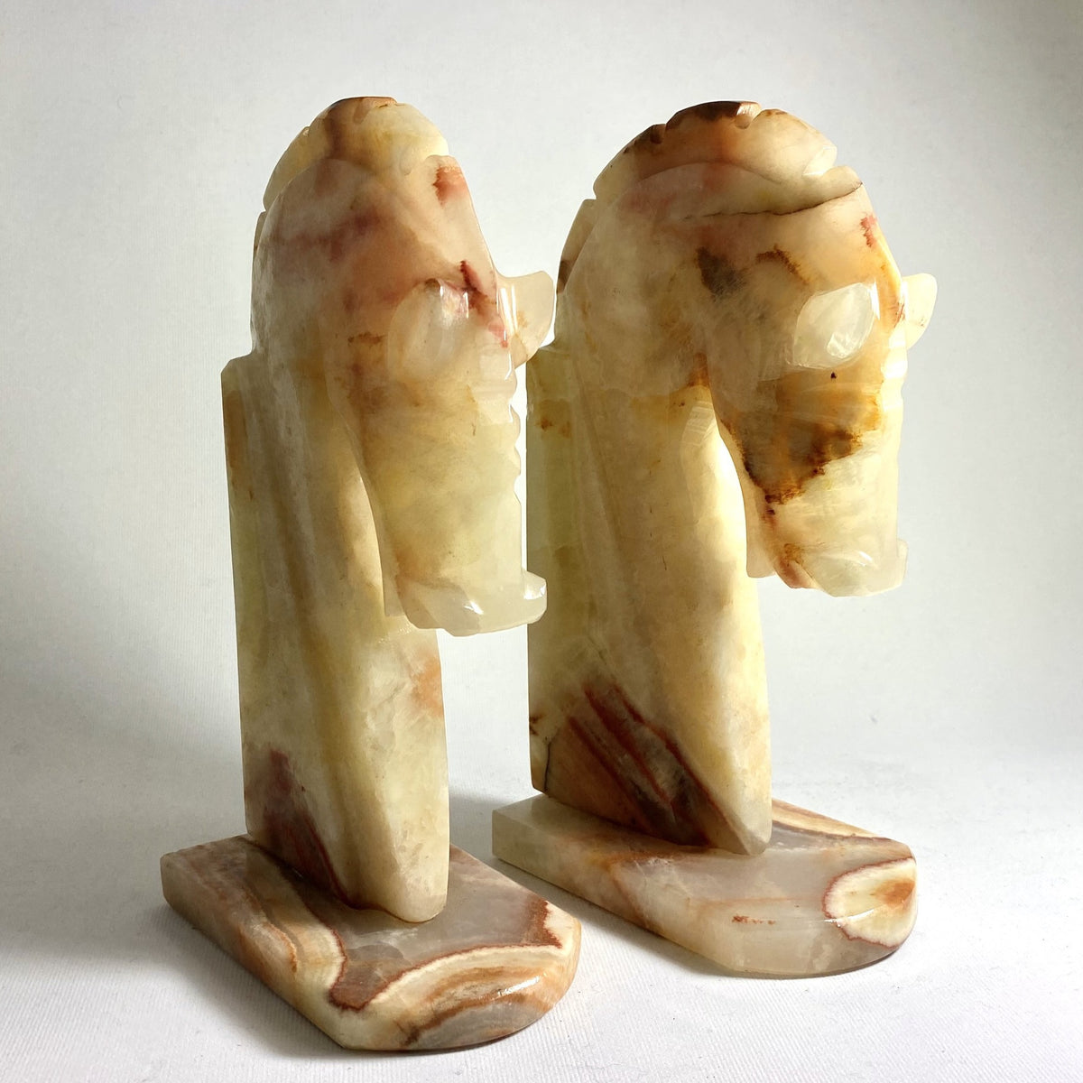 Carved Alabaster Horse Head Bookends