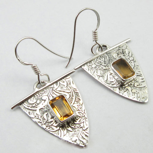 Sterling Silver Citrine Fan Drop Earrings