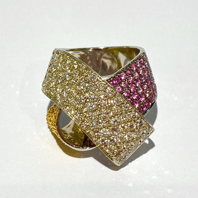 Diamond, Yellow and Pink Sapphire Ribbon Cocktail Ring