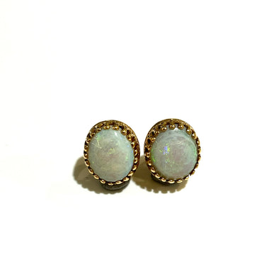 14ct Yellow Gold and White Opal Studs
