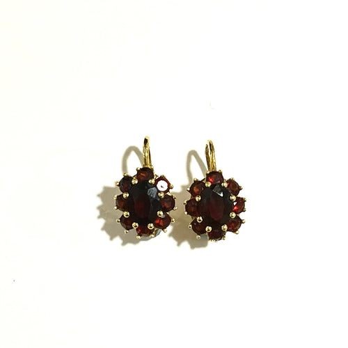 18ct Gold Garnet Cluster Hoop Earrings