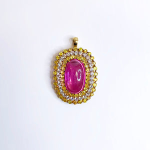 Yellow Sapphire, Pink Topaz and CZ Brooch and Pendant