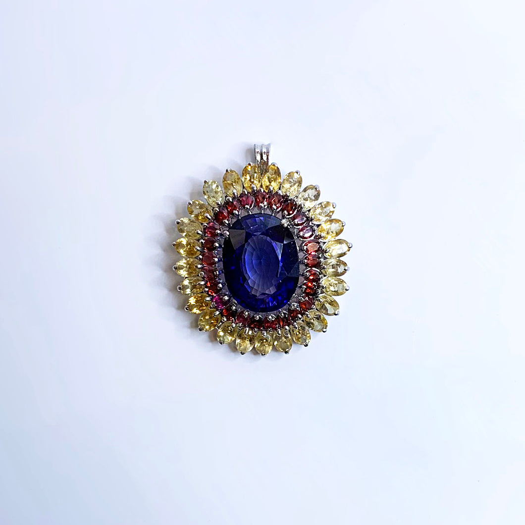 Citrine, Garnet and Blue CZ Brooch and Pendant