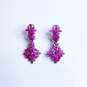 Sterling Silver Ruby Cluster Stud Drop Earrings