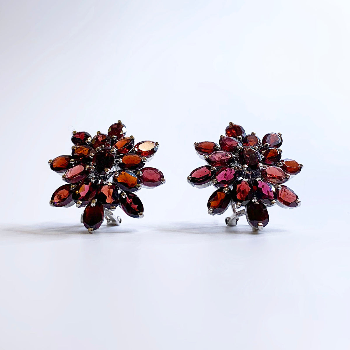 Sterling Silver Garnet Cluster Stud Earrings
