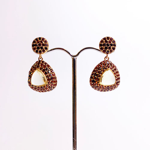 Citrine and Garnet Stud Drop Earrings