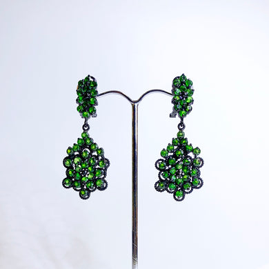 Rhodium Plated Chrome Diopside Drop Earrings