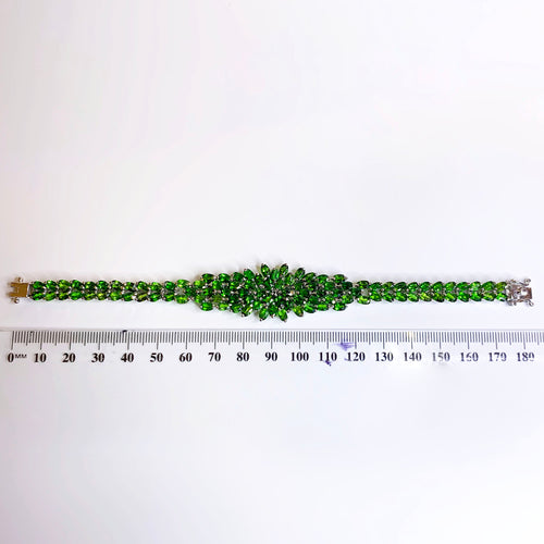 Sterling Silver Chrome Diopside Bracelet with floral Motif