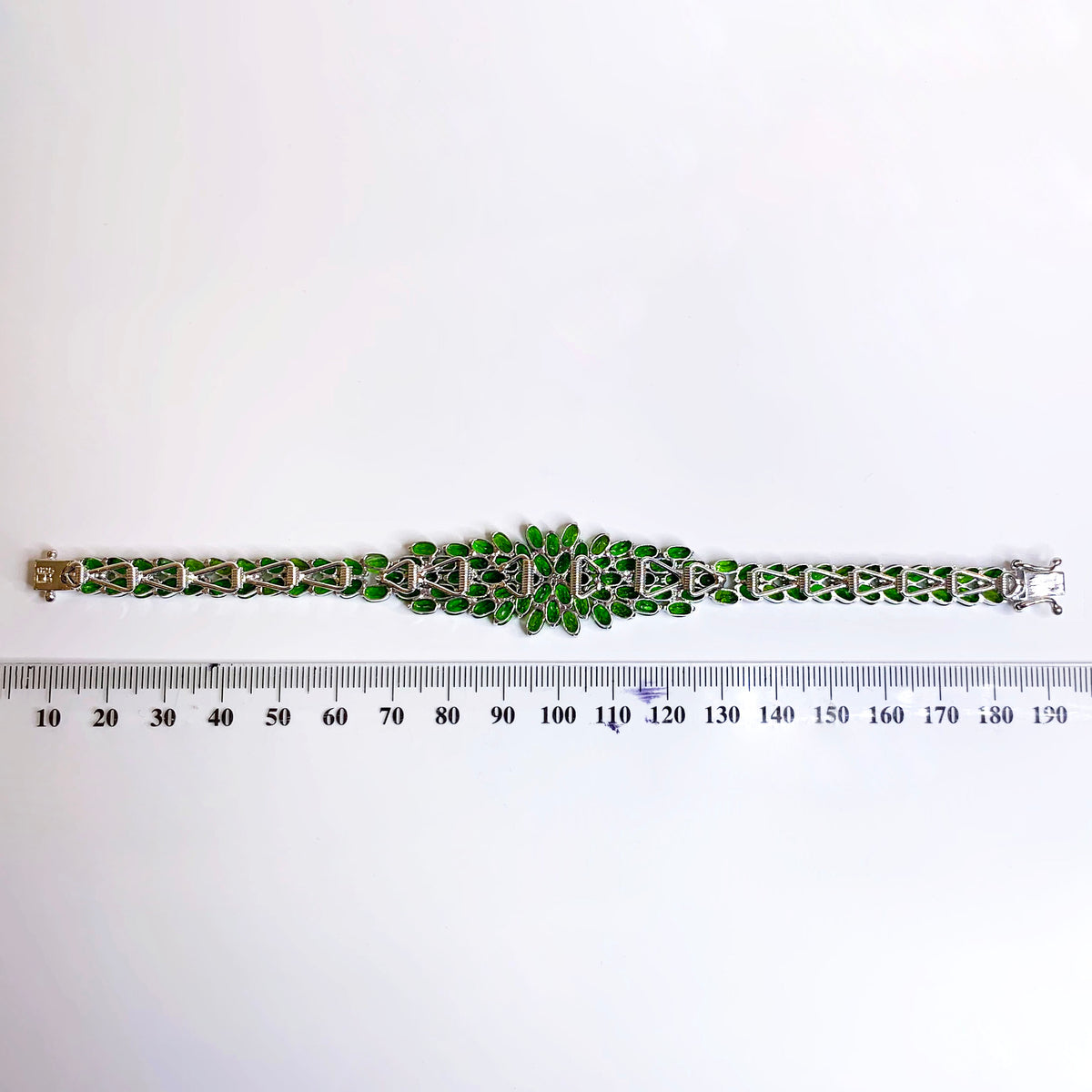 Sterling Silver Chrome Diopside Bracelet with floral Motif