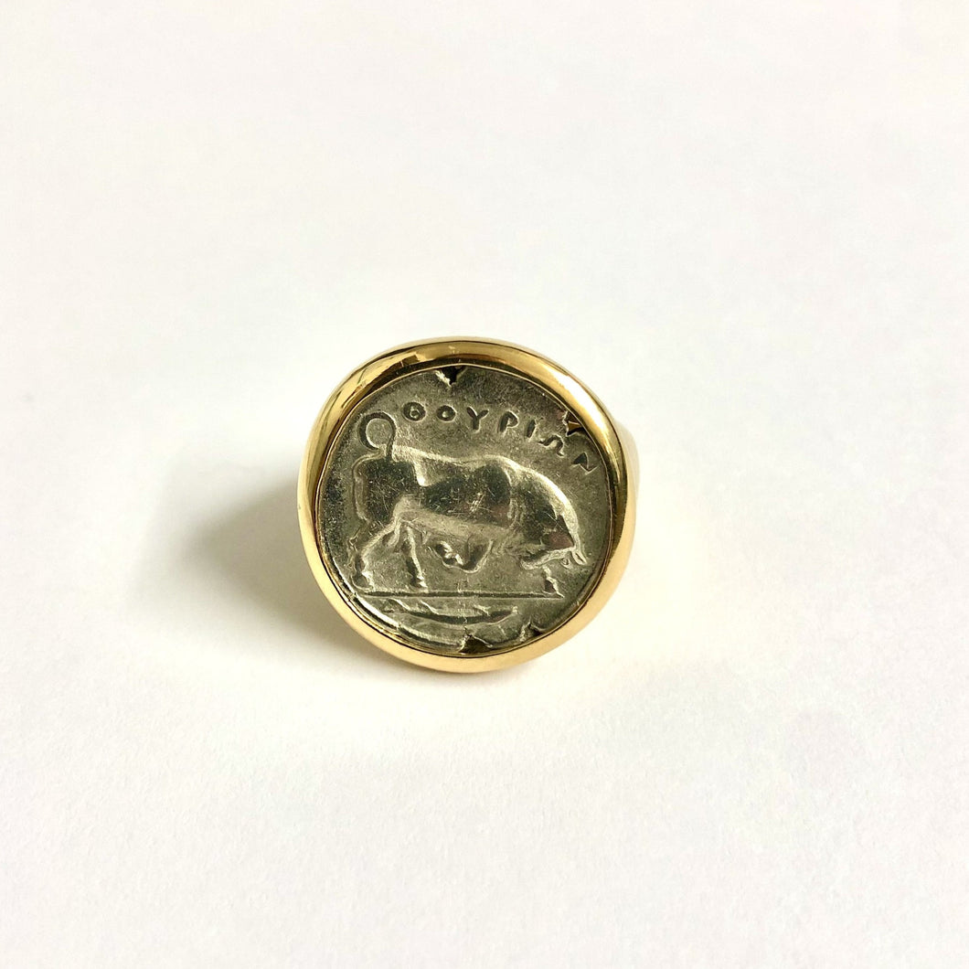 18ct Yellow Gold Silver Stater Roman Coin Signet Ring