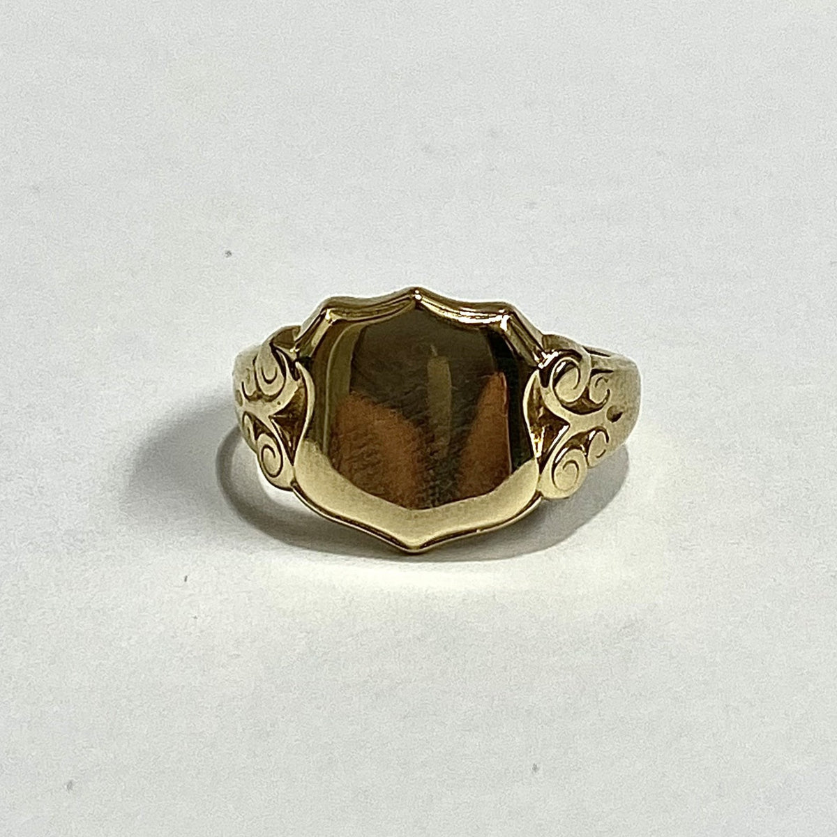 Gold Filled Engraved Shield Signet Ring