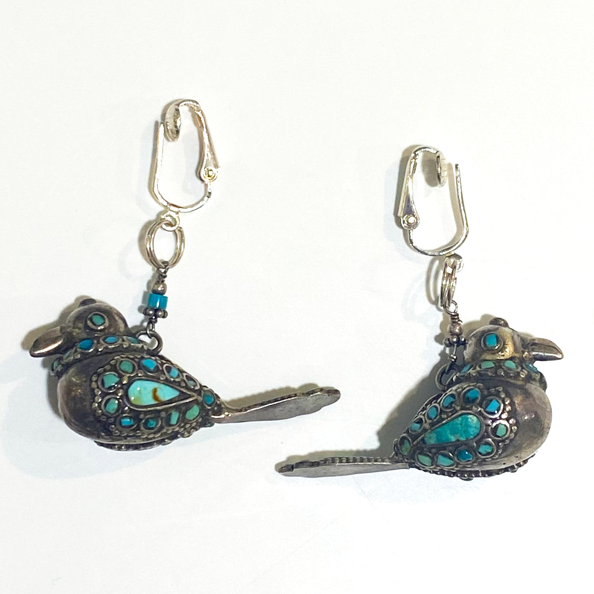 Turquoise and Coral Clip On Earrings and Ring