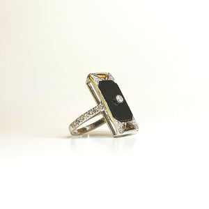 9ct White Gold Black Onyx and Diamond Ring