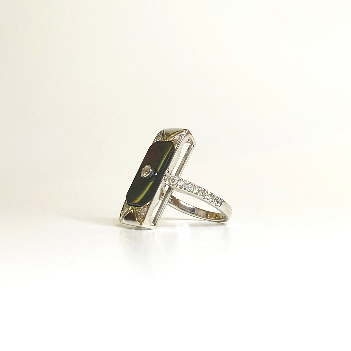 9ct White Gold Black Onyx and Diamond Ring