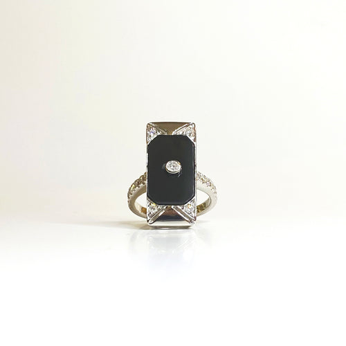 9ct White Gold Black Onyx and Diamond Ring