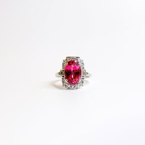 9ct White Gold Rubellite Tourmaline and Diamond Ring