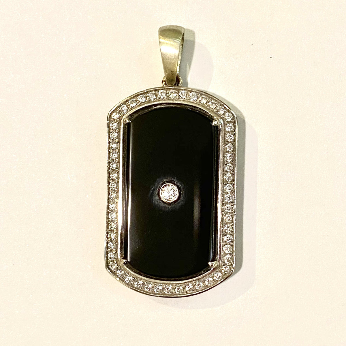 9ct White Gold Black Onyx and Diamond Rectangular Pendant