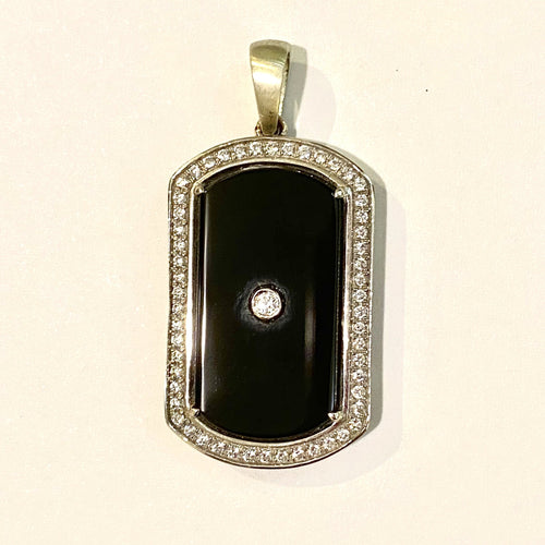 9ct White Gold Black Onyx and Diamond Rectangular Pendant