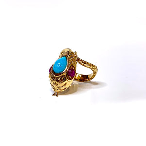 9ct Yellow Gold Turquoise and Ruby Snake Ring