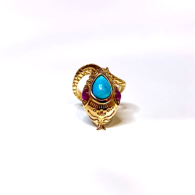 9ct Yellow Gold Turquoise and Ruby Snake Ring