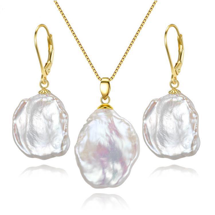 Sterling Silver Keshi Pearl Necklace and Earrings Set