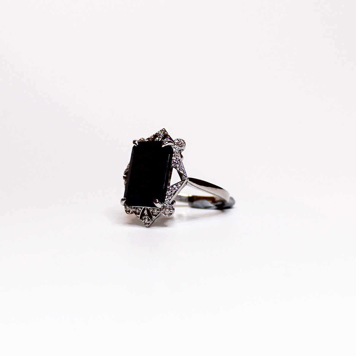 9ct White Gold Black Sapphire and Diamond Ring