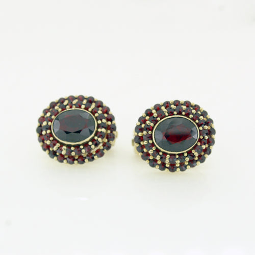 Sterling Silver Gold Plate Garnet Clip On Earrings