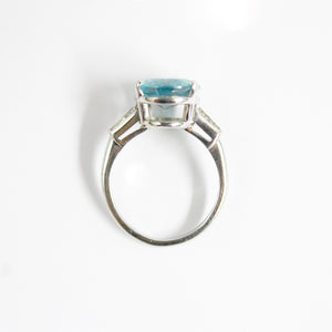 Vintage Platinum Blue Zircon and Diamond Dress Ring