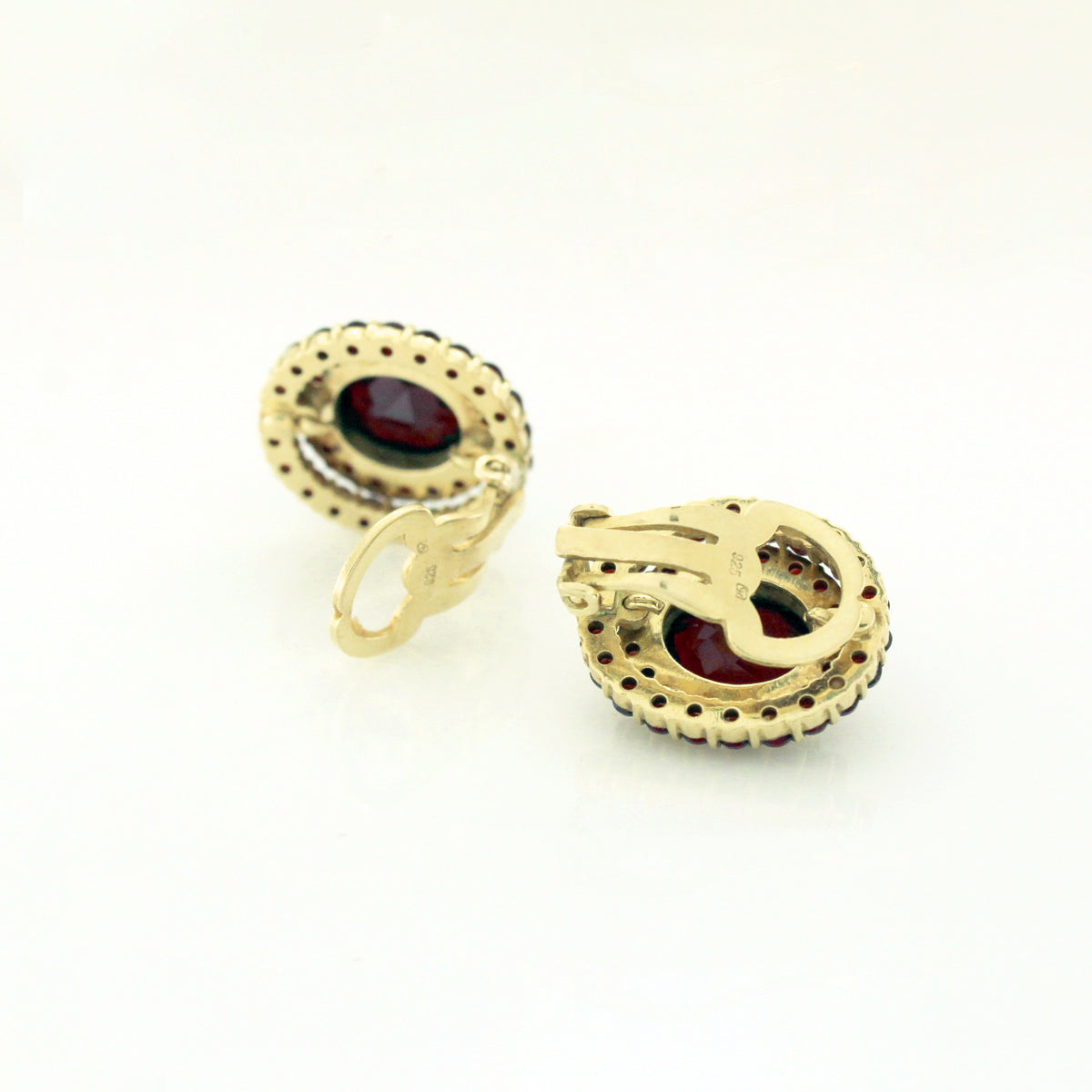 Sterling Silver Gold Plate Garnet Clip On Earrings