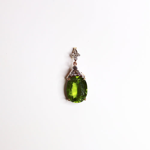 Antique 9ct Yellow Gold Peridot and Diamond Pendant