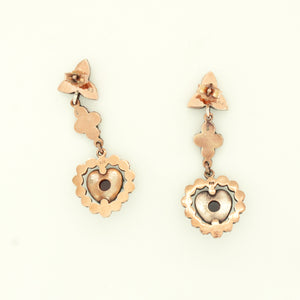 Sterling Silver Rose Gold Plate Garnet Heart Long Stud Drop Earrings