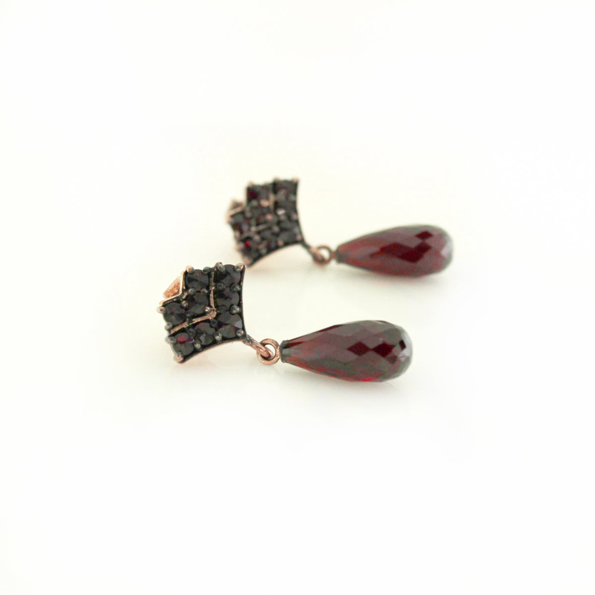 Sterling Silver Rose Gold Plate Garnet Briolette Stud Drop Earrings