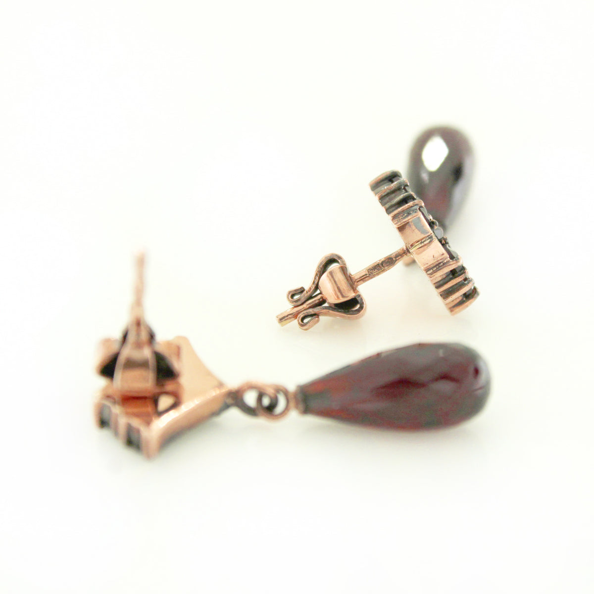 Sterling Silver Rose Gold Plate Garnet Briolette Stud Drop Earrings