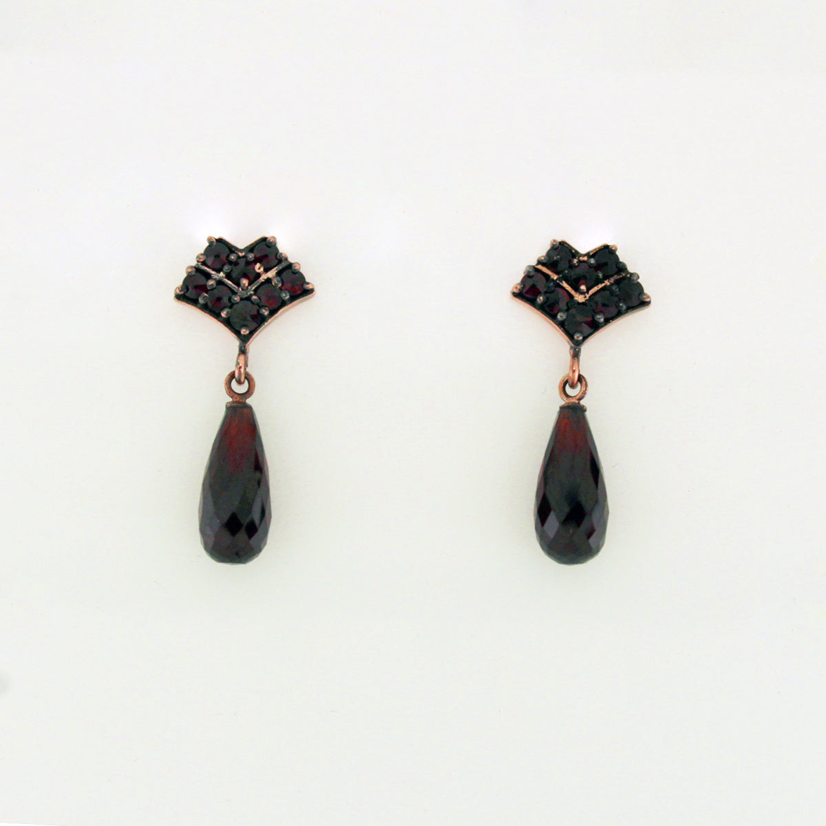 Sterling Silver Rose Gold Plate Garnet Briolette Stud Drop Earrings