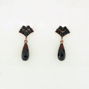 Sterling Silver Rose Gold Plate Garnet Briolette Stud Drop Earrings