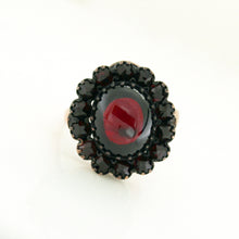 Sterling Silver Rose Gold Plate Cabochon Garnet Cocktail Ring