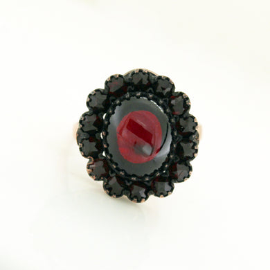 Sterling Silver Rose Gold Plate Cabochon Garnet Cocktail Ring