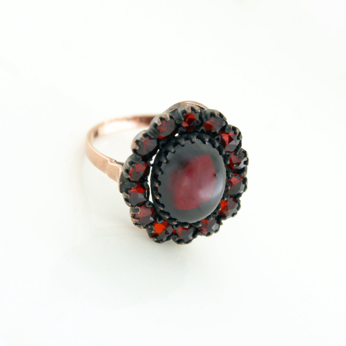 Sterling Silver Rose Gold Plate Cabochon Garnet Cocktail Ring